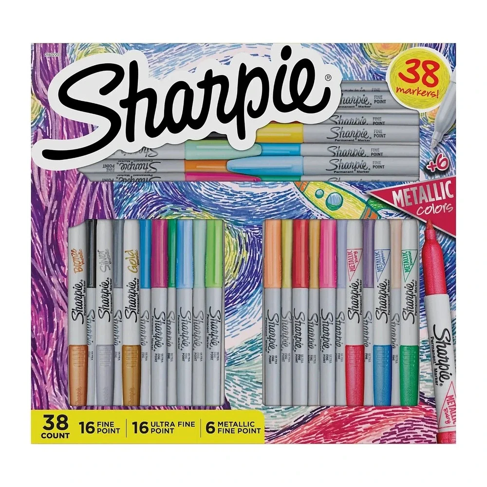 Sharpie Permanent Markers Gift Set, Gray Barrels/Assorted Ink Colors, Set Of 38
